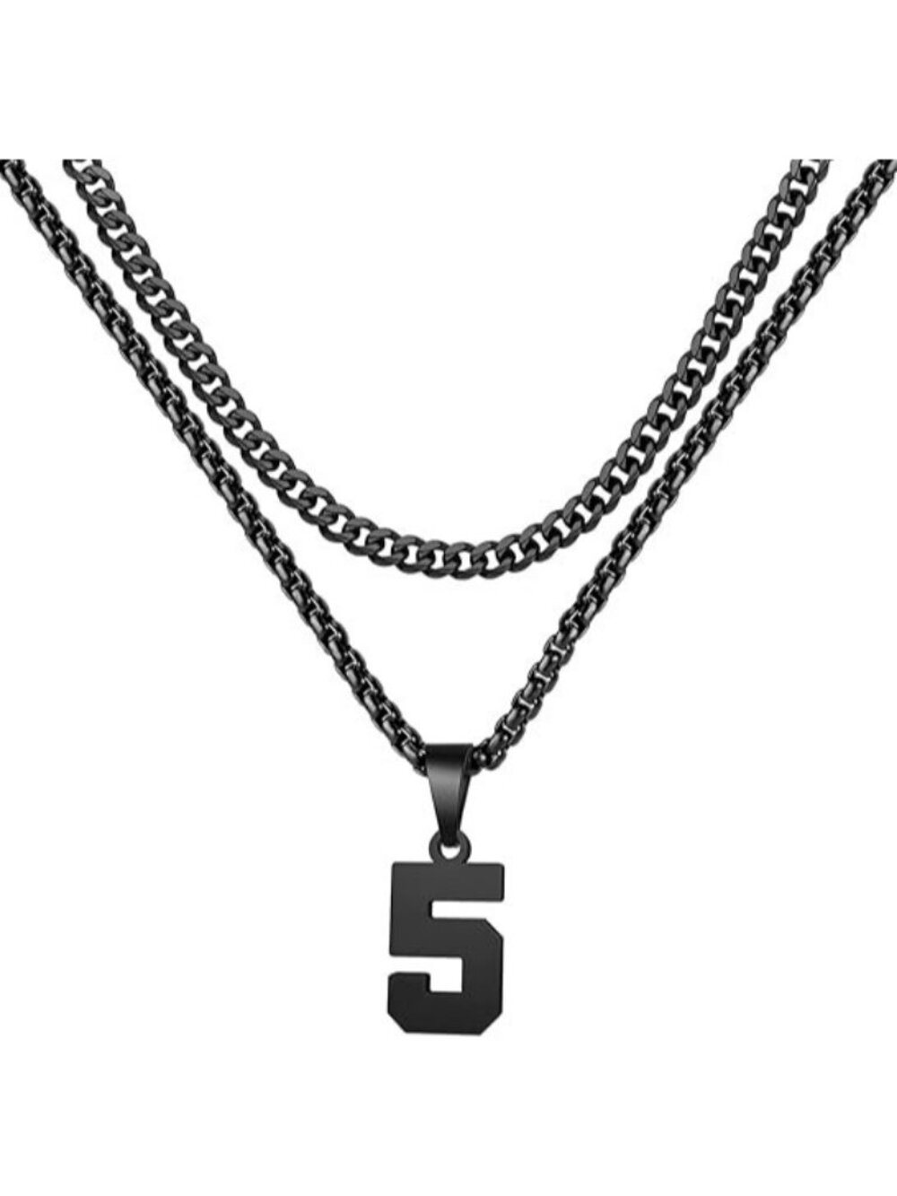 Number 5 Black Jersey Number Layered Cool Sports Necklaces